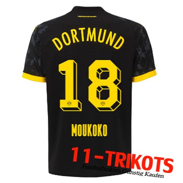 Dortmund BVB Fussball Trikots (MOUKOKO #18) 2023/2024 Auswärtstrikot