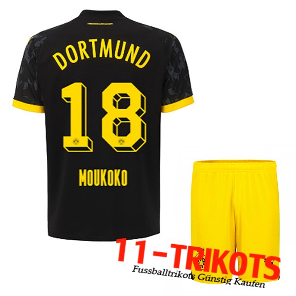 Dortmund BVB Fussball Trikots (MOUKOKO #18) Kinders 2023/2024 Auswärtstrikot