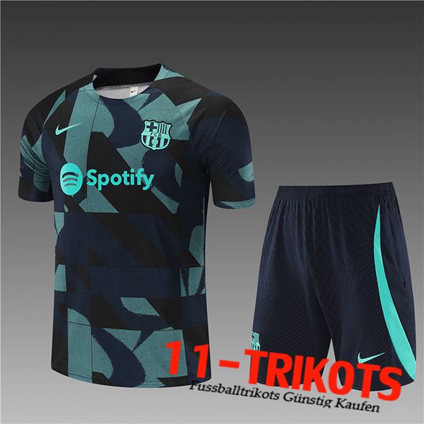 FC Barcelona Trainingstrikot + Shorts Kinder Schwarz/Grün 2023/2024