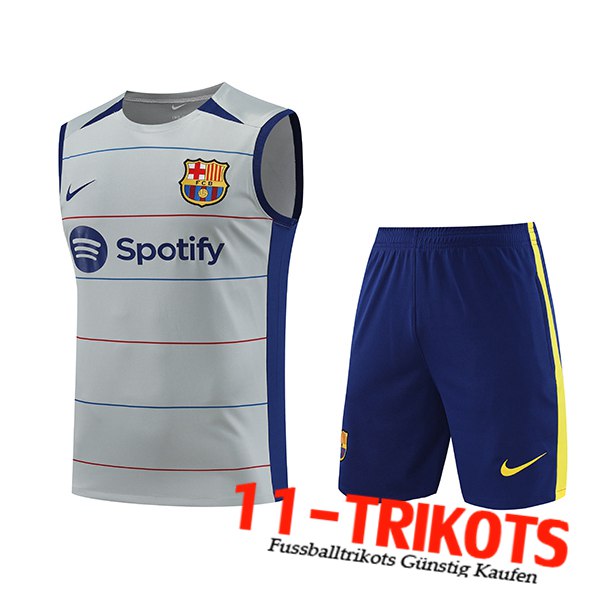 FC Barcelona Trainings-Tanktop + Shorts Grau 2023/2024 -03
