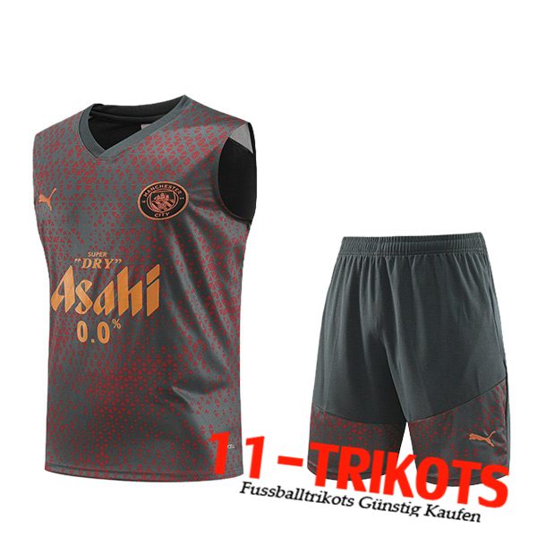 Manchester City Trainings-Tanktop + Shorts Grau/Rot 2023/2024