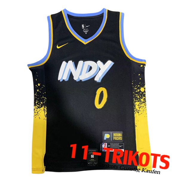 Indiana Pacers Trikot (HALIBURTON #0) 2023/24 Schwarz/Gelb -02