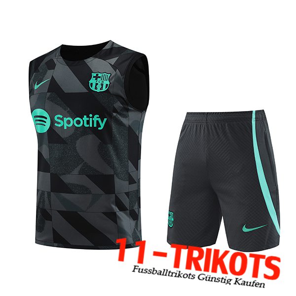 FC Barcelona Trainings-Tanktop + Shorts Schwarz/Grau/Grün 2023/2024