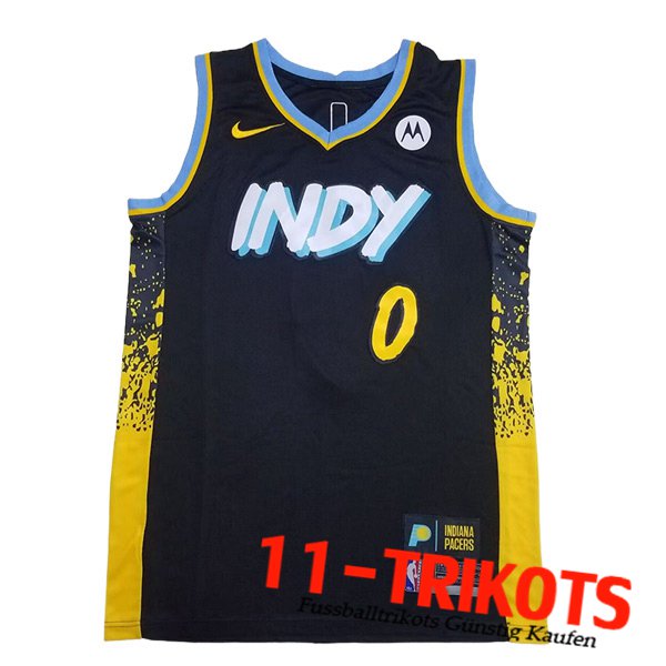 Indiana Pacers Trikot (HALIBURTON #0) 2023/24 Schwarz/Gelb -03