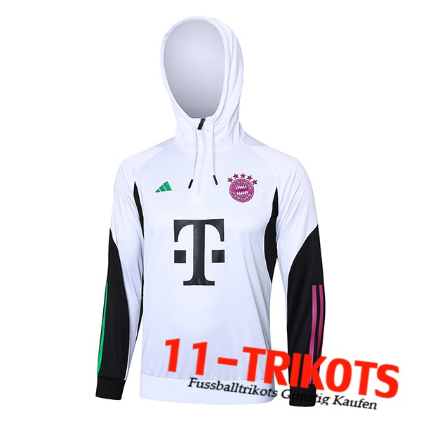 Bayern Munchen Training Sweatshirt Mit Kapuze Weiß/Schwarz 2023/2024