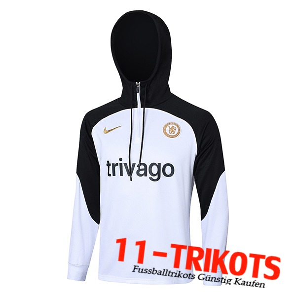 FC Chelsea Training Sweatshirt Mit Kapuze Weiß/Schwarz 2023/2024