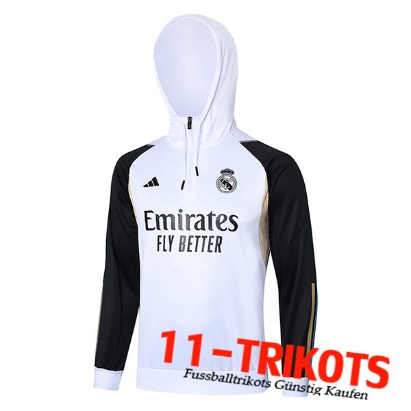 Real Madrid Training Sweatshirt Mit Kapuze Weiß/Schwarz 2023/2024