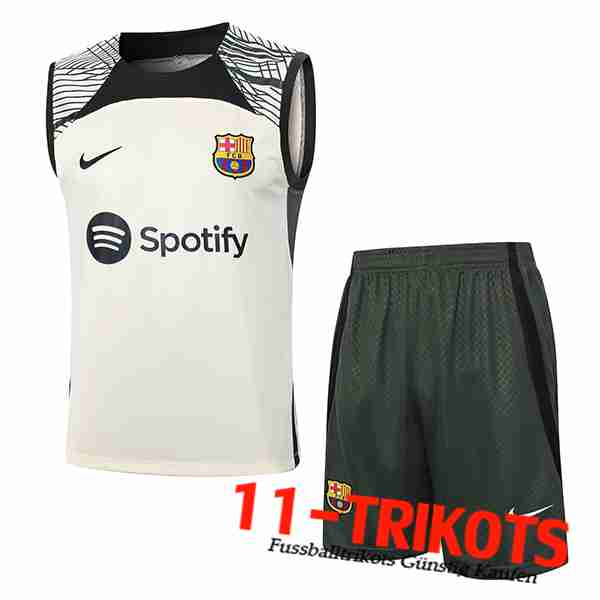 FC Barcelona Trainings-Tanktop + Shorts Beige/Schwarz/Grün 2023/2024