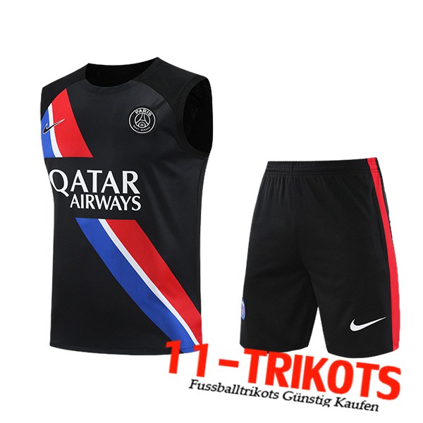 PSG Trainings-Tanktop + Shorts Schwarz/Rot/Blau 2023/2024