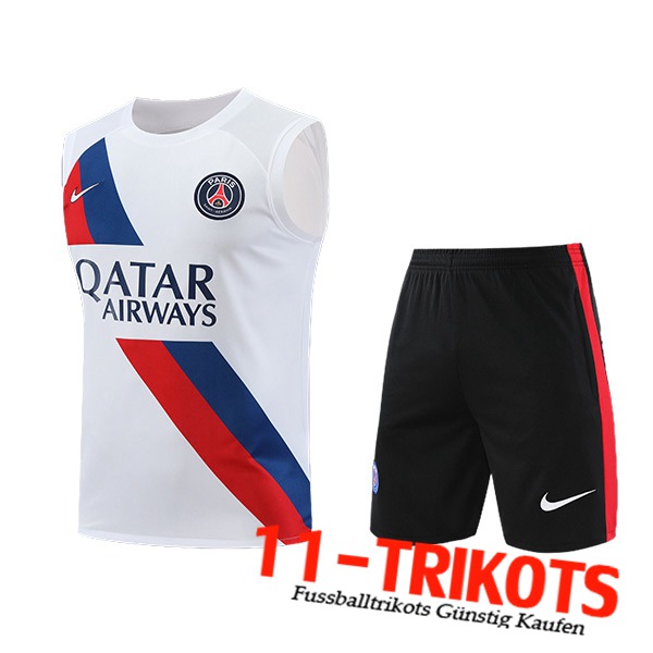 PSG Trainings-Tanktop + Shorts Weiß/Schwarz/Rot/Blau 2023/2024