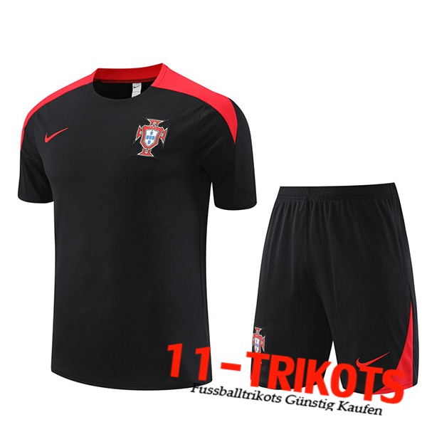 Portugal Trainingstrikot + Shorts Schwarz/Rot 2023/2024