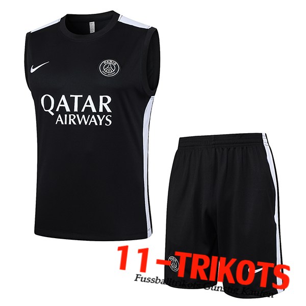 PSG Trainings-Tanktop + Shorts Schwarz/Weiß 2023/2024