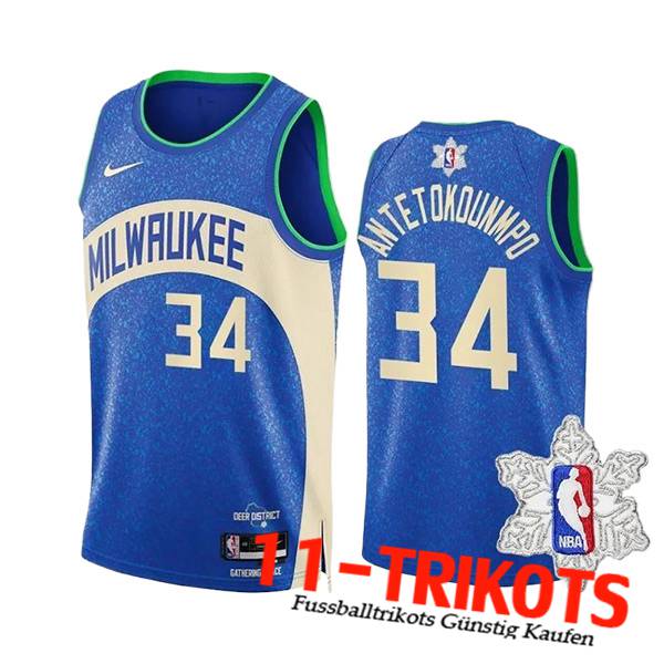 Milwaukee Bucks Trikot (ANTETOKOUNMPO #34) 2023/24 Blau/Weiß -03