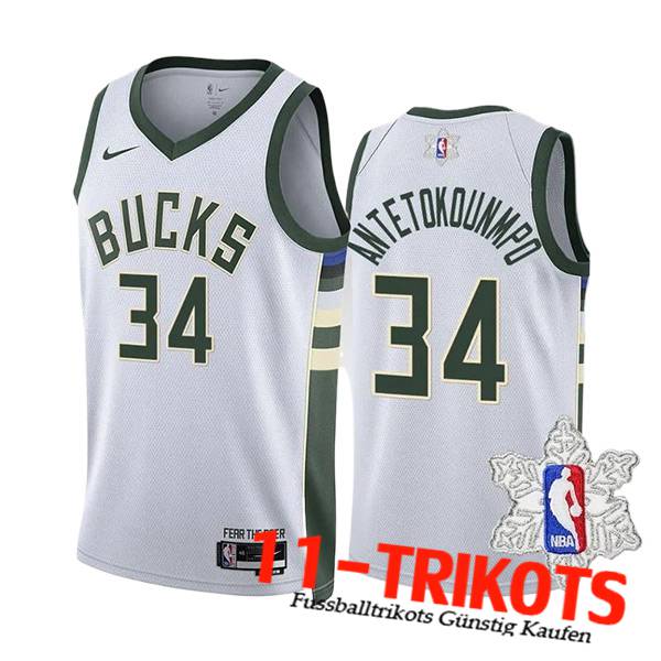 Milwaukee Bucks Trikot (ANTETOKOUNMPO #34) 2023/24 Weiß/Grün -02