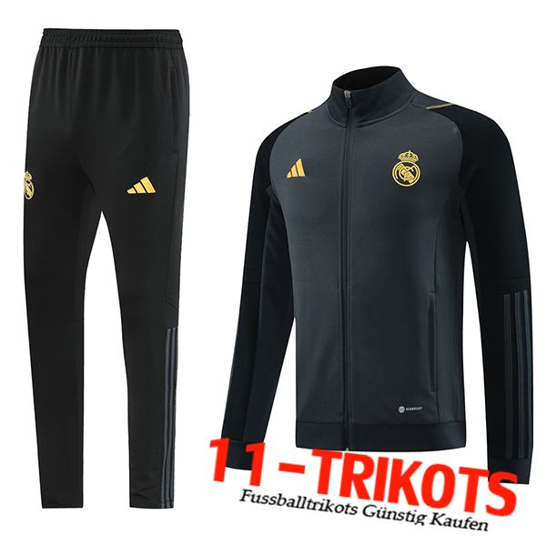 Real Madrid Trainingsanzug Trainingsjacke Dunkelgrau 2023/2024