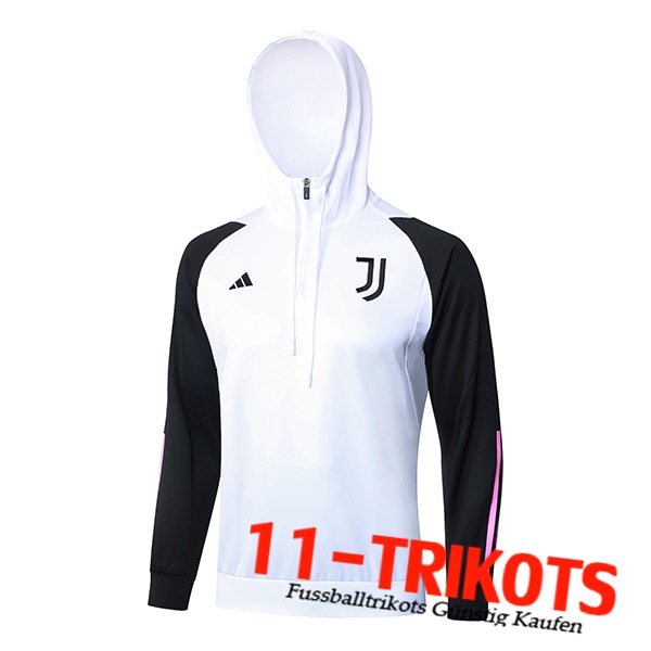 Juventus Training Sweatshirt Mit Kapuze Weiß/Schwarz/Rosa 2023/2024 -02