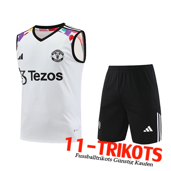Manchester United Trainings-Tanktop + Shorts Weiß/Schwarz 2024/2025