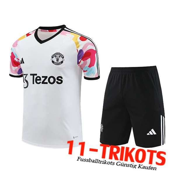 Manchester United Trainingstrikot + Shorts Weiß/Schwarz 2024/2025