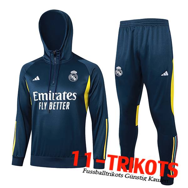 Real Madrid Trainingsanzug Mit Kapuze Trainingsjacke Windbreaker Blau/Gelb 2023/2024