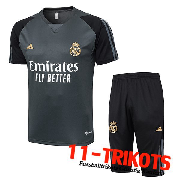 Real Madrid Trainingstrikot + Shorts Grau/Schwarz 2024/2025