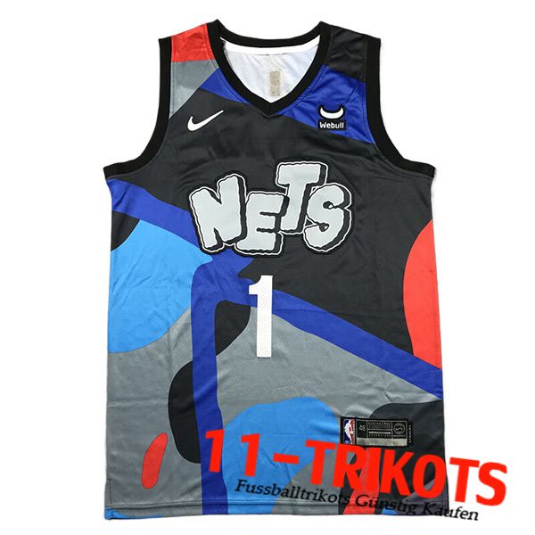 Brooklyn Nets Trikot (BRIDGES #1) 2024/25 Schwarz/Grau/Blau/Rot