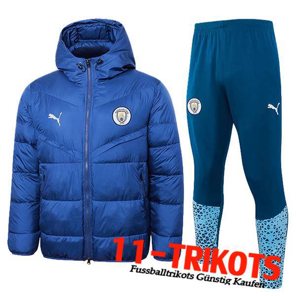 Manchester City Trainingsanzug Daunenjacke Mit Kapuze Blau 2024/2025 -02