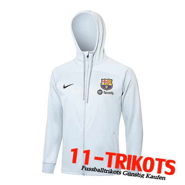 FC Barcelona Trainingsanzug Mit Kapuze Trainingsjacke Windbreaker Hellgrau 2024/2025