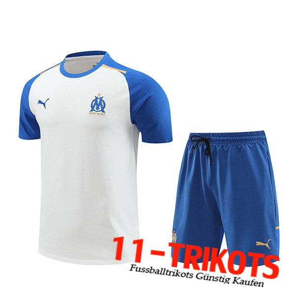 Marseille Trainingstrikot + Shorts Weiß/Blau 2024/2025