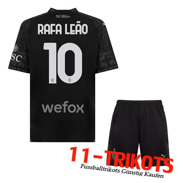 Atalanta Fussball Trikots （RAFAEL LEÃO #10) Kinder 2023/2024 Vierte Schwarz