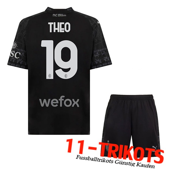 Atalanta Fussball Trikots （THEO #19) Kinder 2023/2024 Vierte Schwarz