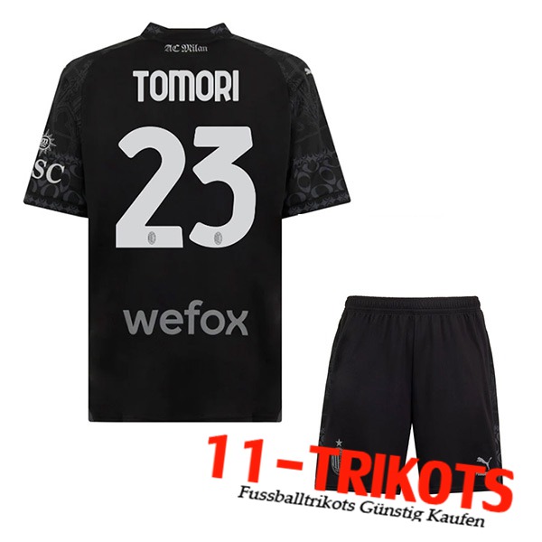 Atalanta Fussball Trikots （TOMORI #23) Kinder 2023/2024 Vierte Schwarz