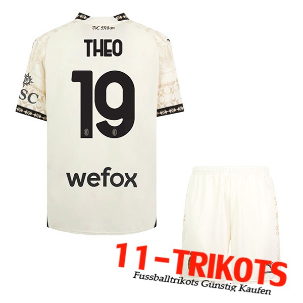 Atalanta Fussball Trikots （THEO #19) Kinder 2023/2024 Vierte Weiß