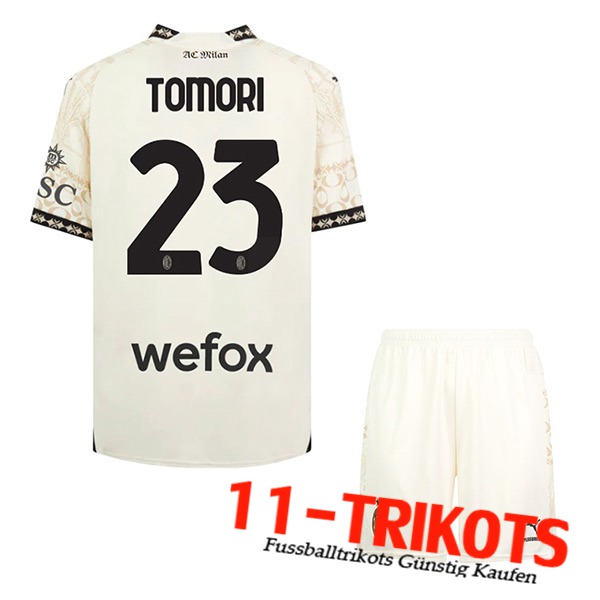 Atalanta Fussball Trikots （TOMORI #23) Kinder 2023/2024 Vierte Weiß