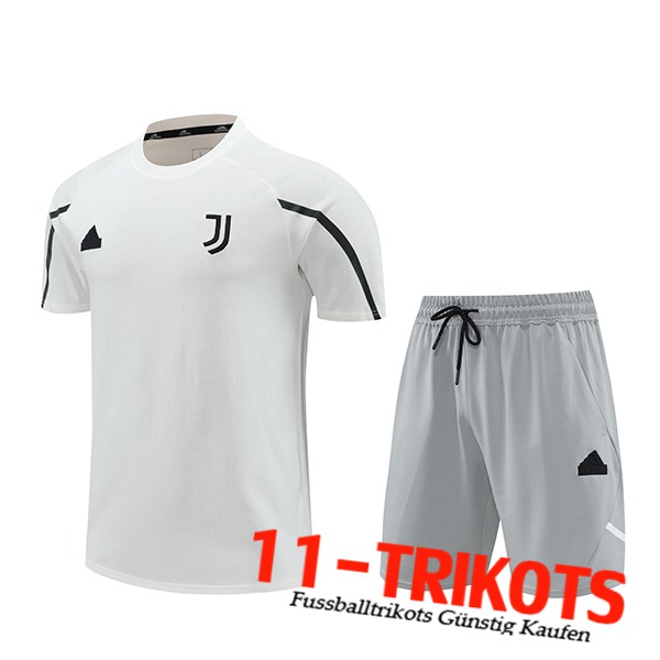 Juventus Trainingstrikot + Shorts Weiß/Schwarz/Grau 2024/2025