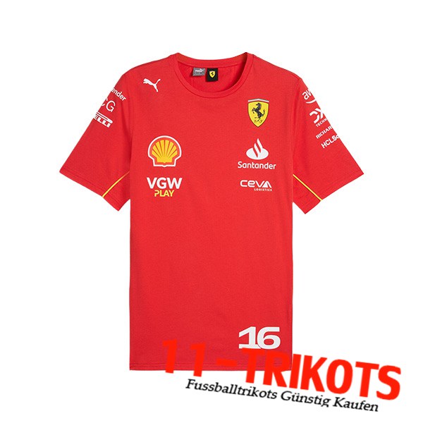 Scuderia Ferrari Team T-Shirt F1 #16 Rot/Schwarz/Gelb 2024