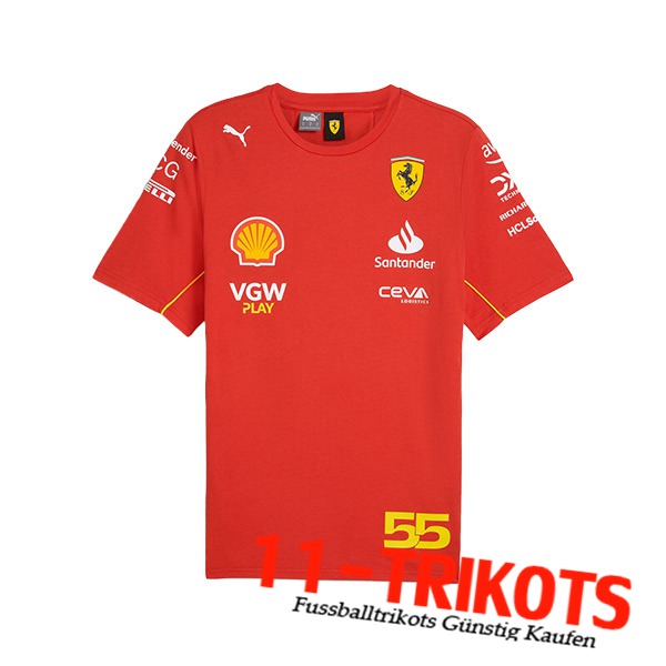Scuderia Ferrari Team T-Shirt F1 #55 Rot/Schwarz/Gelb 2024