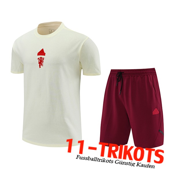 Manchester United Trainingstrikot + Shorts Beige/Rot 2024/2025