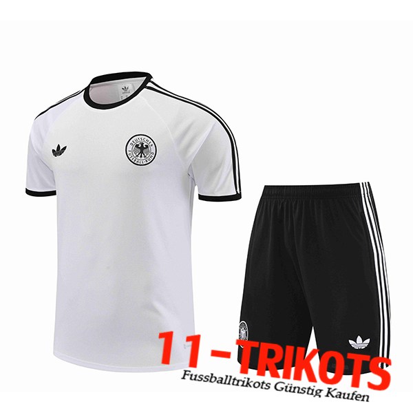Deutschland Trainingstrikot + Shorts Weiß/Schwarz 2024/2025