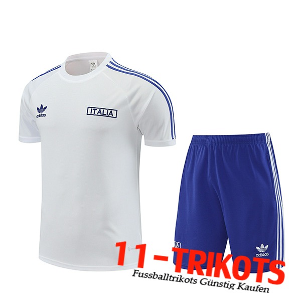 Italien Trainingstrikot + Shorts Weiß/Blau 2024/2025