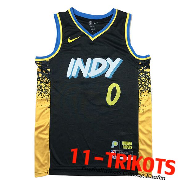 Indiana Pacers Trikot (HALIBURTON #0) 2024/25 Schwarz/Gelb -02