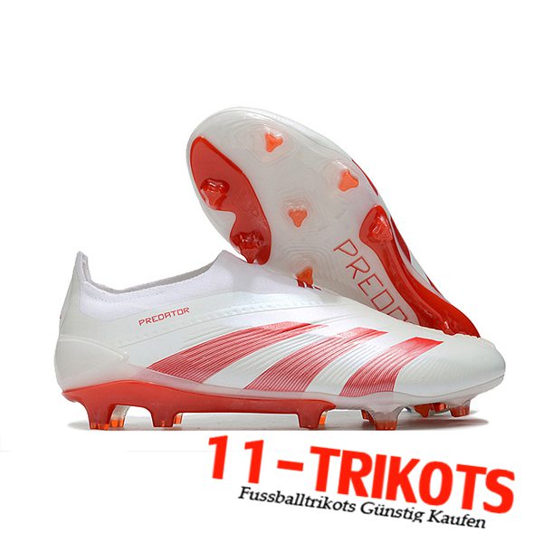 Adidas Fussballschuhe PREDATOR ELITE LACELESS BOOTS FG Weiß/Rot