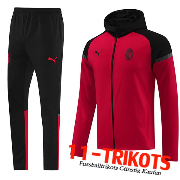 AC Milan Trainingsanzug Mit Kapuze Trainingsjacke Windbreaker Rot/Schwarz 2024/2025