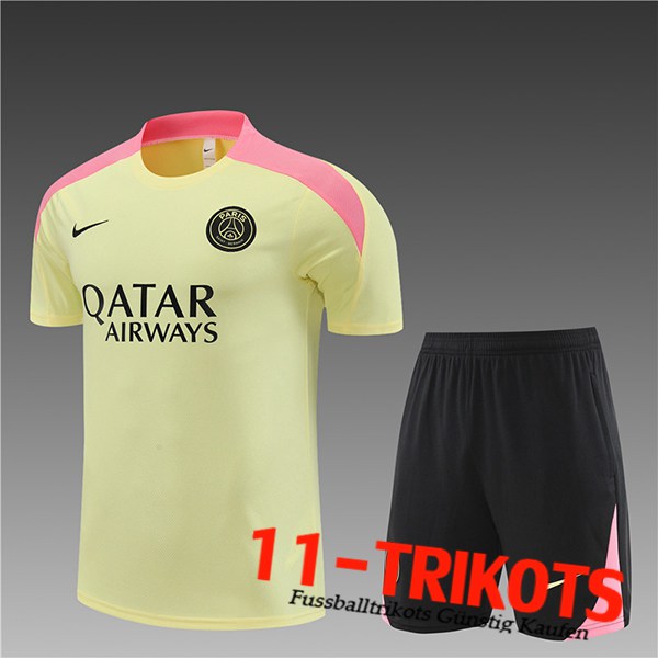 PSG Trainingstrikot + Shorts Kinder Gelb/Rosa/Schwarz 2024/2025