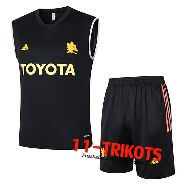 AS Rom Trainings-Tanktop + Shorts Schwarz/Gelb/Orange 2024/2025