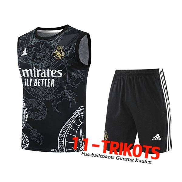 Real Madrid Trainings-Tanktop + Shorts Schwarz/Grau/Weiß 2024/2025