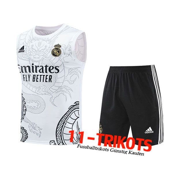 Real Madrid Trainings-Tanktop + Shorts Weiß/Schwarz 2024/2025