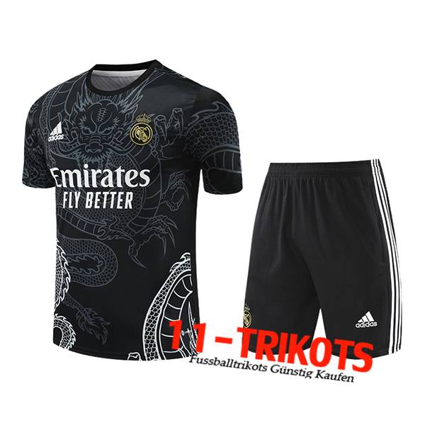 Real Madrid Trainingstrikot + Shorts Schwarz/Grau/Weiß 2024/2025