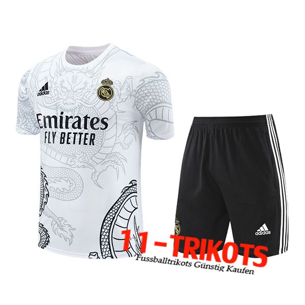 Real Madrid Trainingstrikot + Shorts Weiß/Schwarz 2024/2025 -02