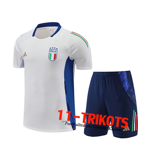 Italien Trainingstrikot + Shorts Weiß/Blau 2024/2025 -02