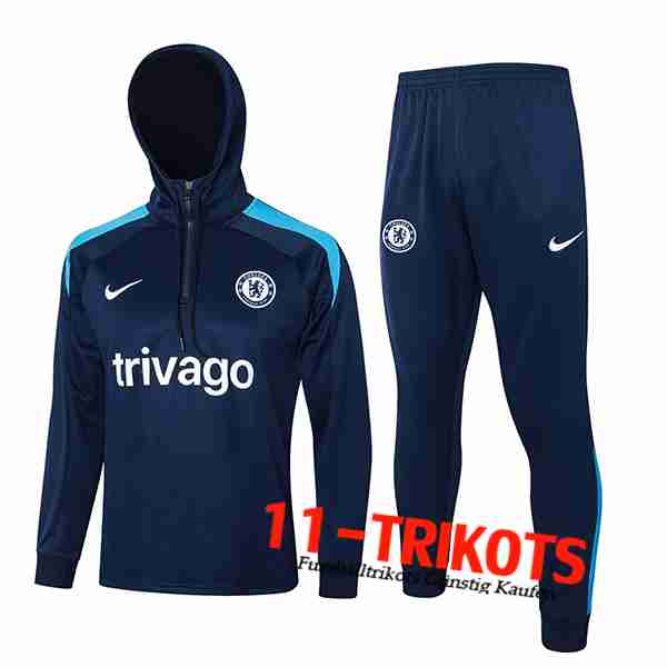 FC Chelsea Trainingsanzug Mit Kapuze Trainingsjacke Windbreaker Dunkelblau 2024/2025